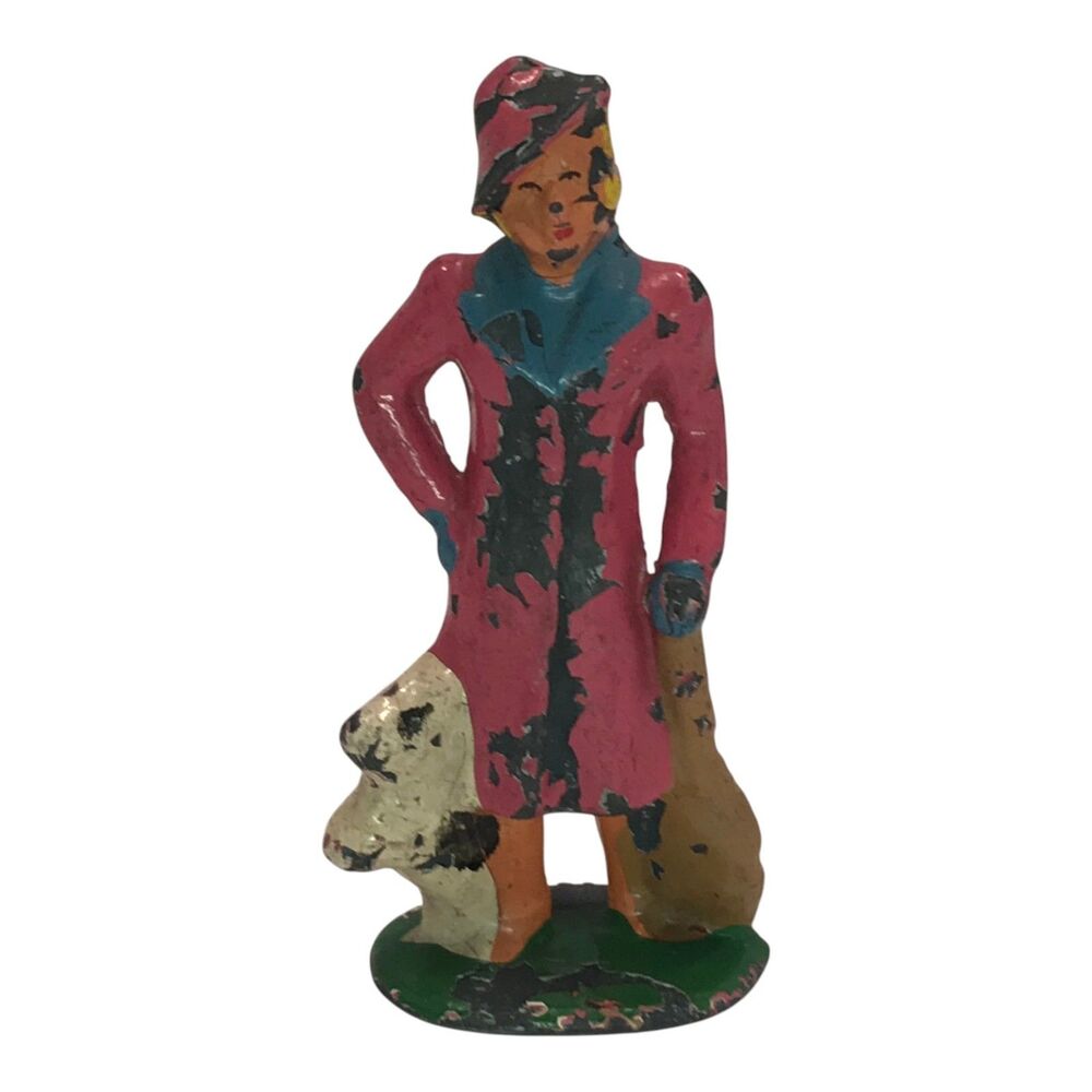 Barclay B157 Woman Passenger Dog Violin Case Lead Figure Vintage 3in USA